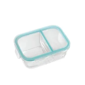 Attro Glassox Lunch Box with Two Compartment & Locking Lid Borosilicate Glass Container Microwave & Freezer Safe Air-Tight Leak-Proof 580ml