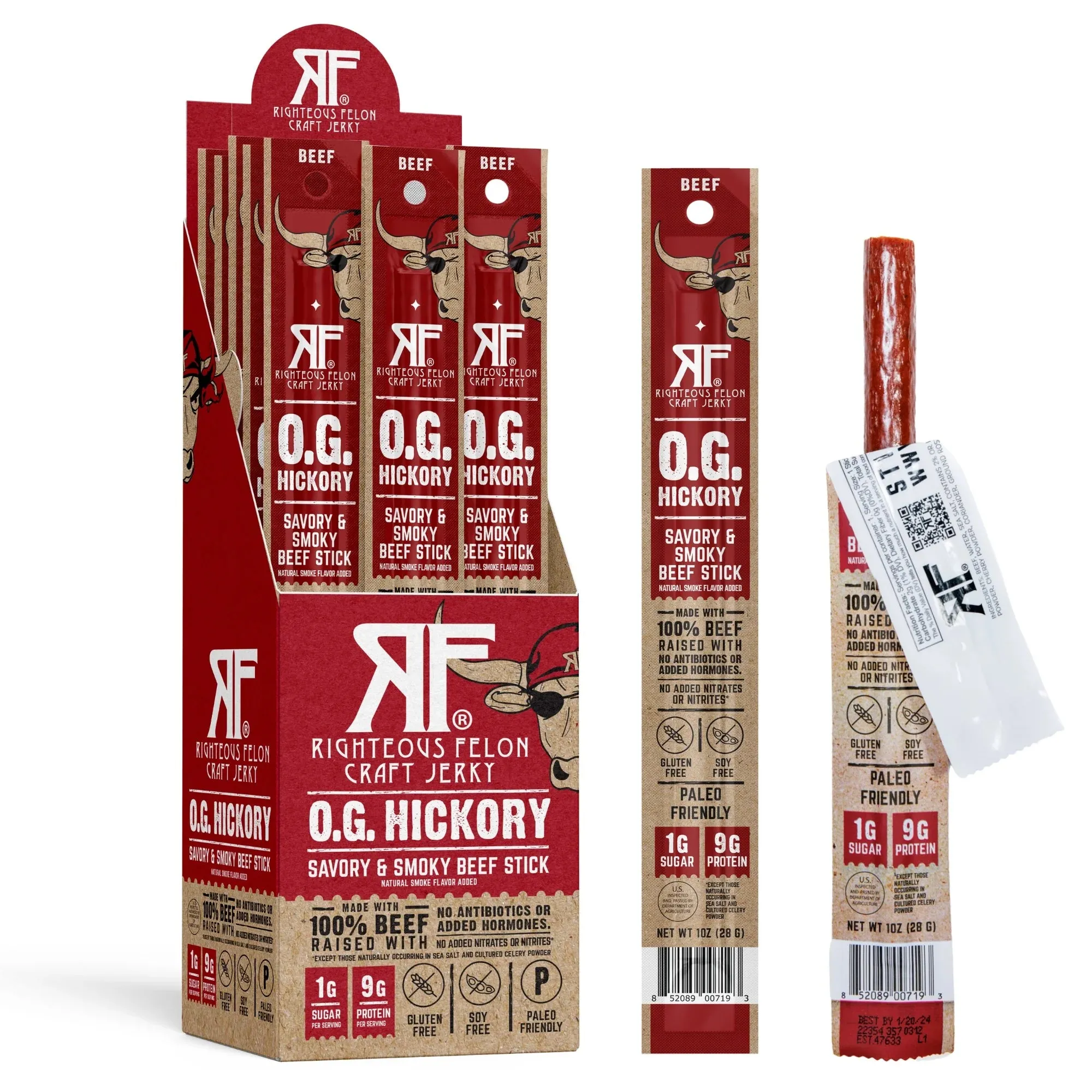 *BEEF JERKY - OG HICKORY BEEF STICKS 1OZ