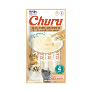 Chicken and salmon churu equivalents for cats, 4 x 14 grams