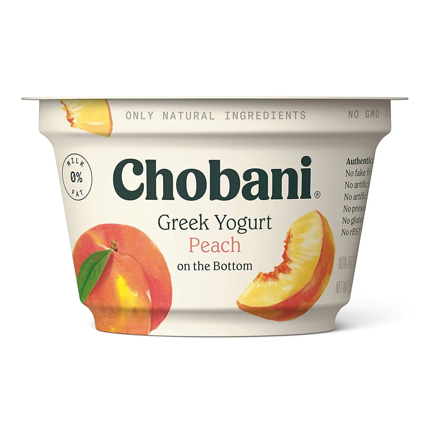 Chobani Non-Fat Greek Yogurt, Peach on the Bottom 5.3 oz, 4 Count, Plastic Cup