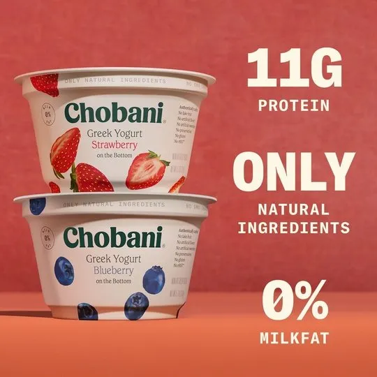 Chobani Strawberry Non-Fat Greek Yogurt Value Pack, 5.3 oz, 4 Pack, Plastic