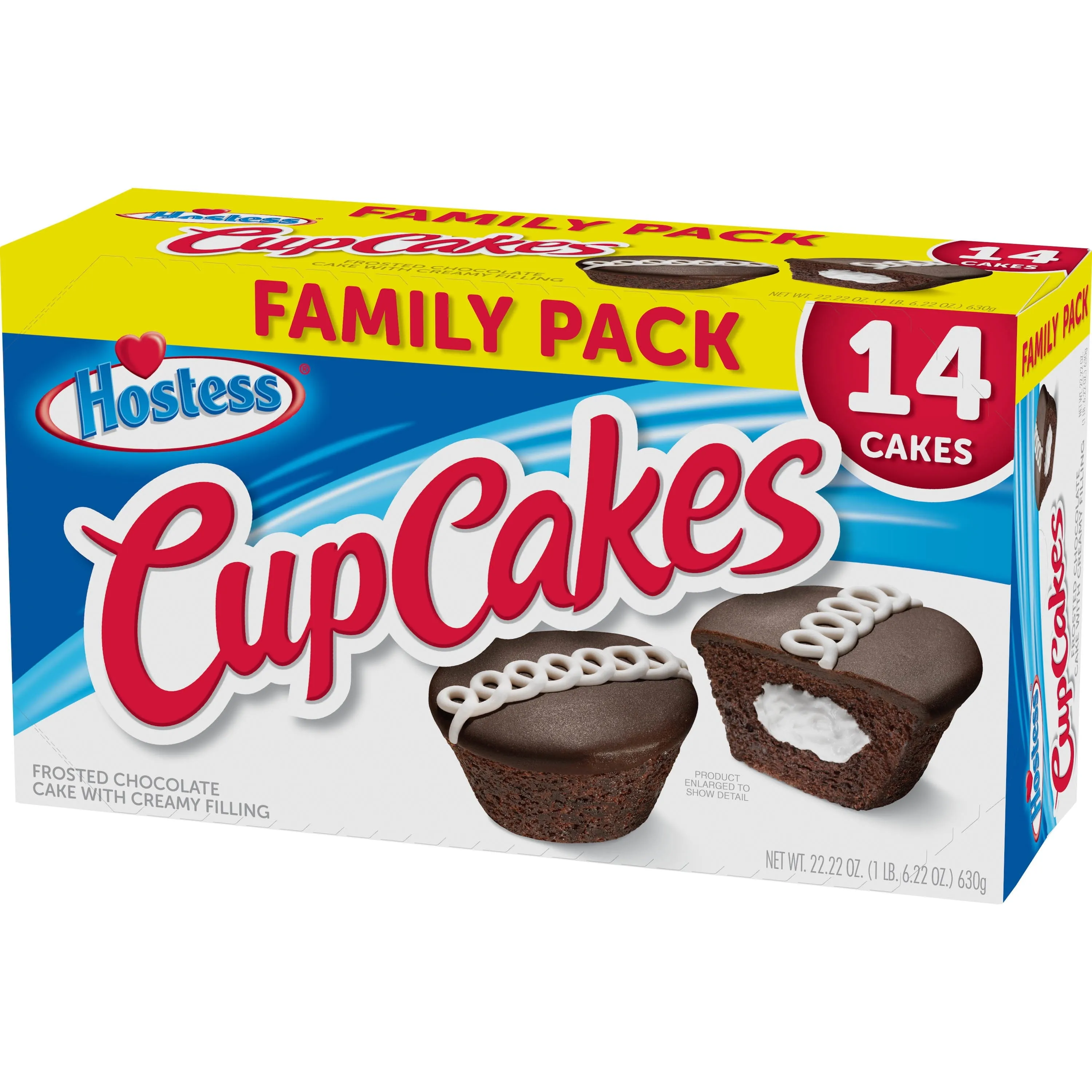 HOSTESS Chocolate Cupcakes, Creamy Filling, Chocolate Snack Cakes, Family Pack - 14 Count / 22.22 oz