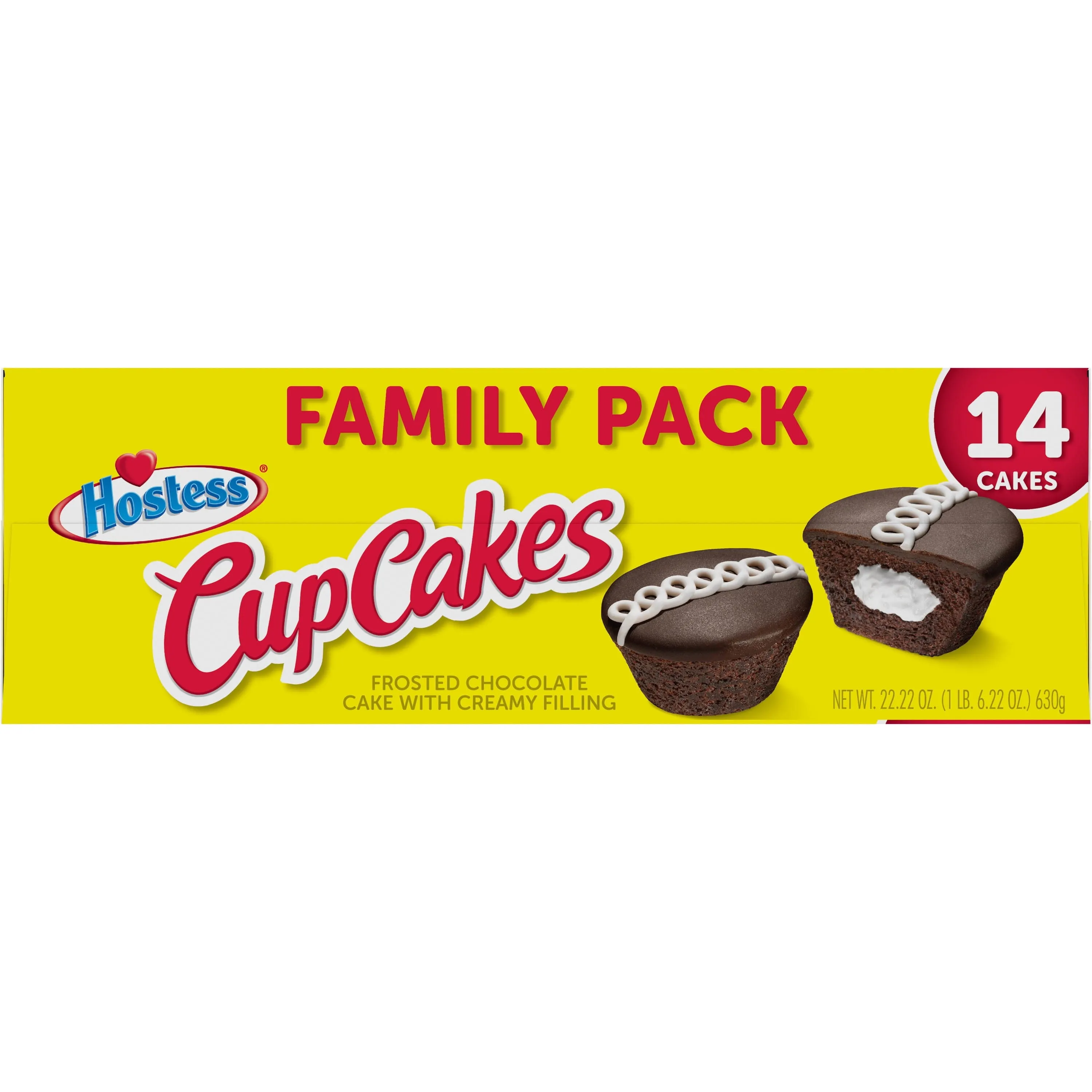 HOSTESS Chocolate Cupcakes, Creamy Filling, Chocolate Snack Cakes, Family Pack - 14 Count / 22.22 oz