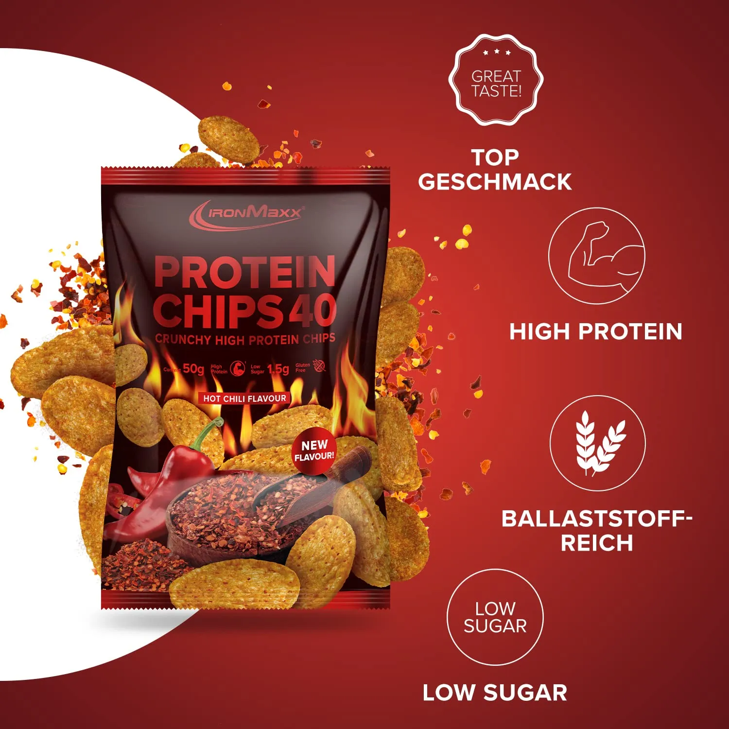 Hot Chili Protein Chips 50g - High-Protein, Low-Carb, Diabetic-Friendly Snack