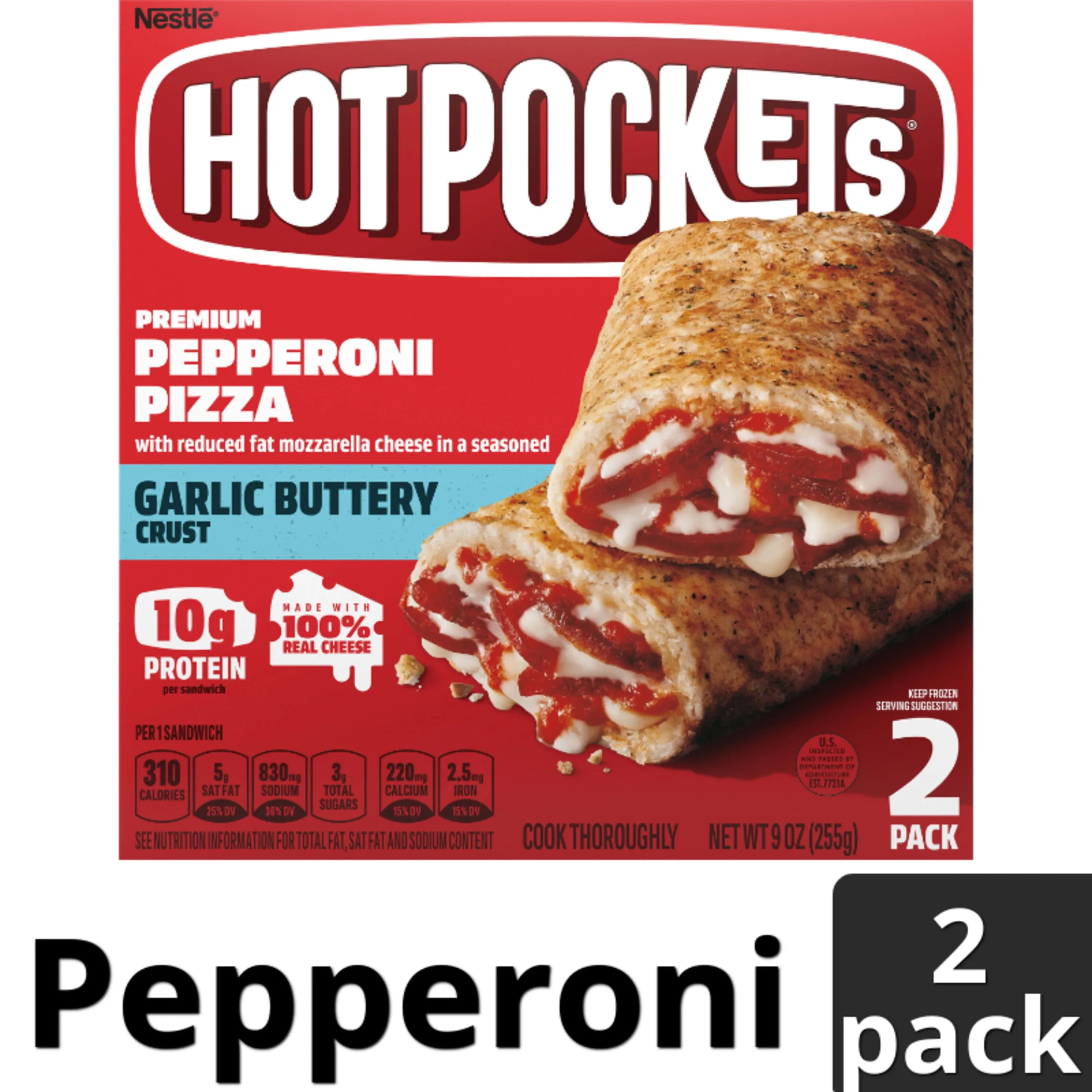 Hot Pockets Frozen Snacks, Pepperoni and Mozzarella, Pizza, 2 Regular Sandwiches (Frozen)