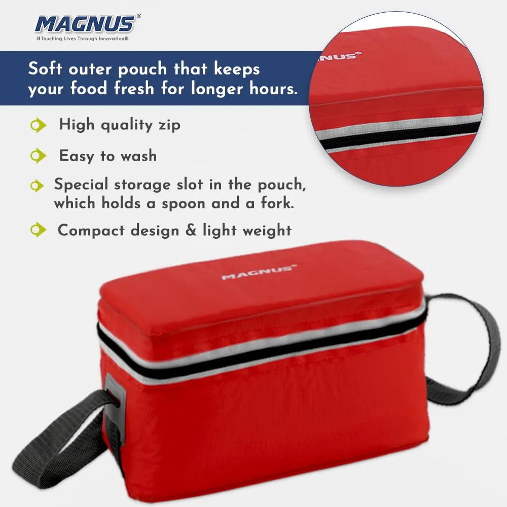 Magnus Fancy 3 Prime Steel Lunch Box Set | Leak-Proof Lunch Box for Kids, Office Men | 1050ml | Insulated Bag & Washable Cover | Tiffin with 3 Compartments | Safe & Stylish Design