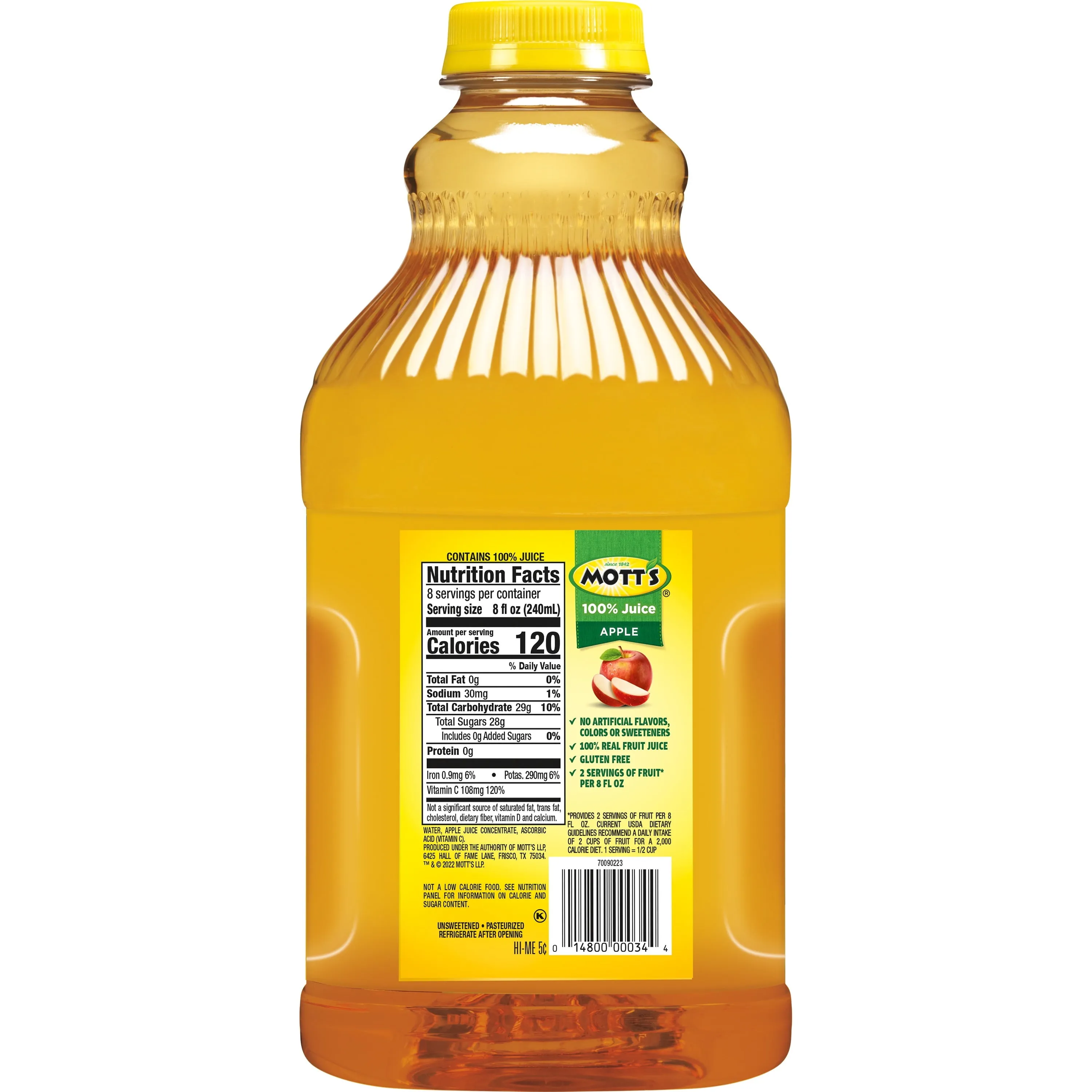 Mott's 100% Juice Original Apple Juice, 64 Fluid Ounce, Bottle