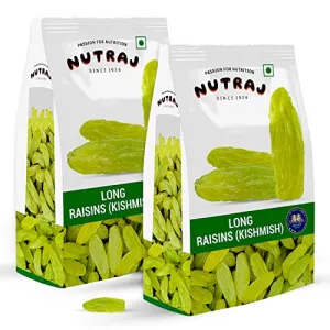 Nutraj Super Long Raisin 1 Kg (500G X 2)| Kishmish | Rich In Iron & Vitamin B | Seedless Green Kishmish | Healthy Snacks | Dry Fruits | Healthy And Tasty Snacks |, Fresh