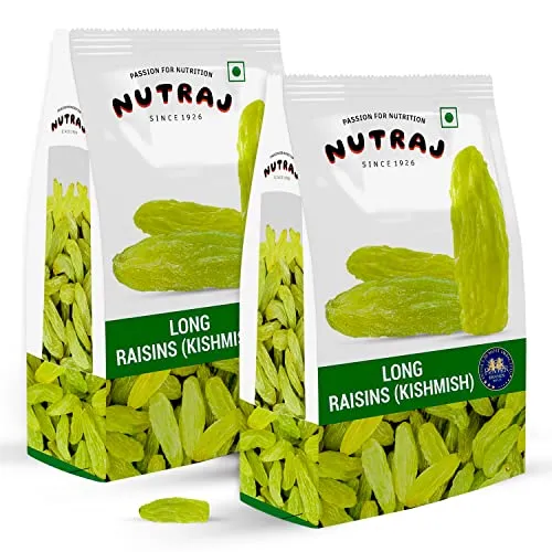 Nutraj Super Long Raisin 1 Kg (500G X 2)| Kishmish | Rich In Iron & Vitamin B | Seedless Green Kishmish | Healthy Snacks | Dry Fruits | Healthy And Tasty Snacks |, Fresh