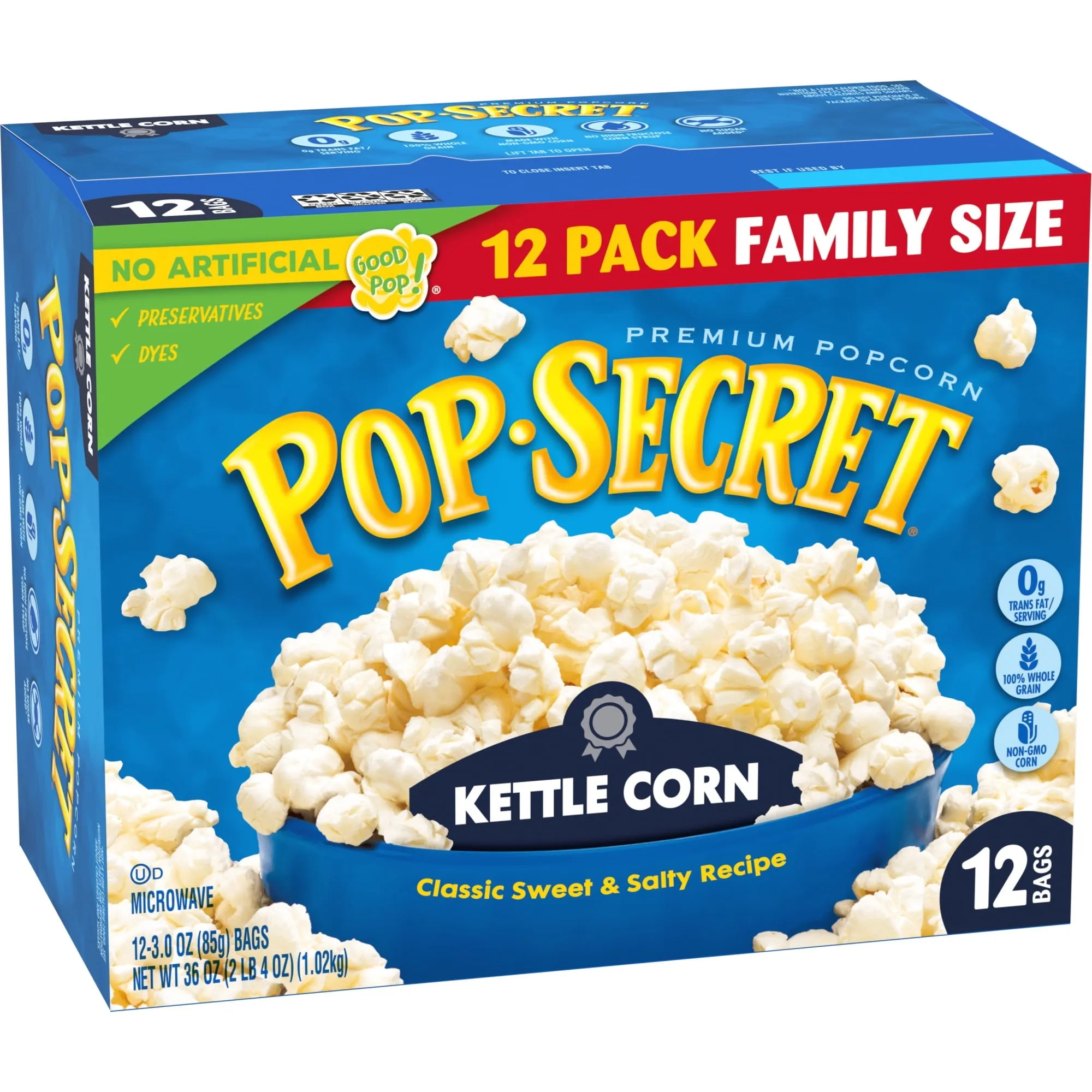 Pop Secret Popcorn, Kettle Corn Microwave Popcorn, 3 oz Sharing Bags, 12 Ct