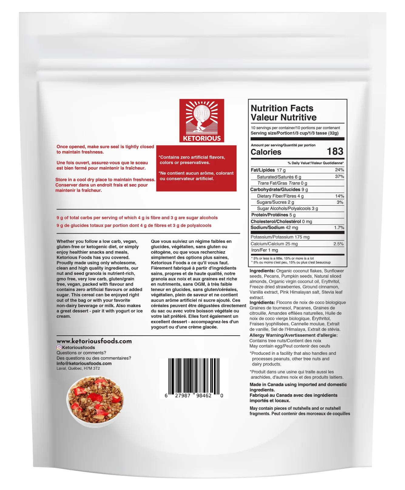 Strawberry Crunch Nut and Seed Granola by Ketorious, 320g