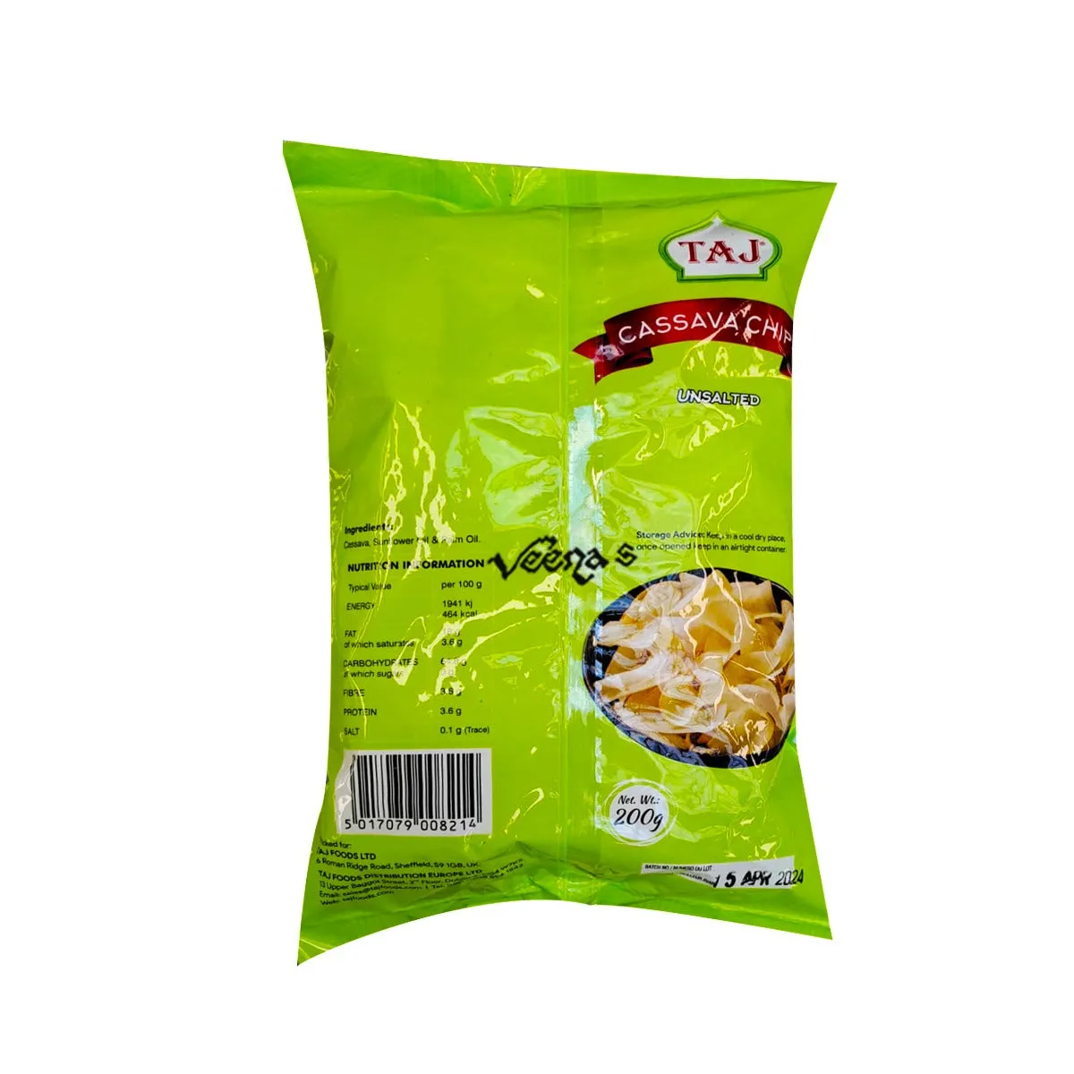 Taj Cassava Chips Unsalted 200g