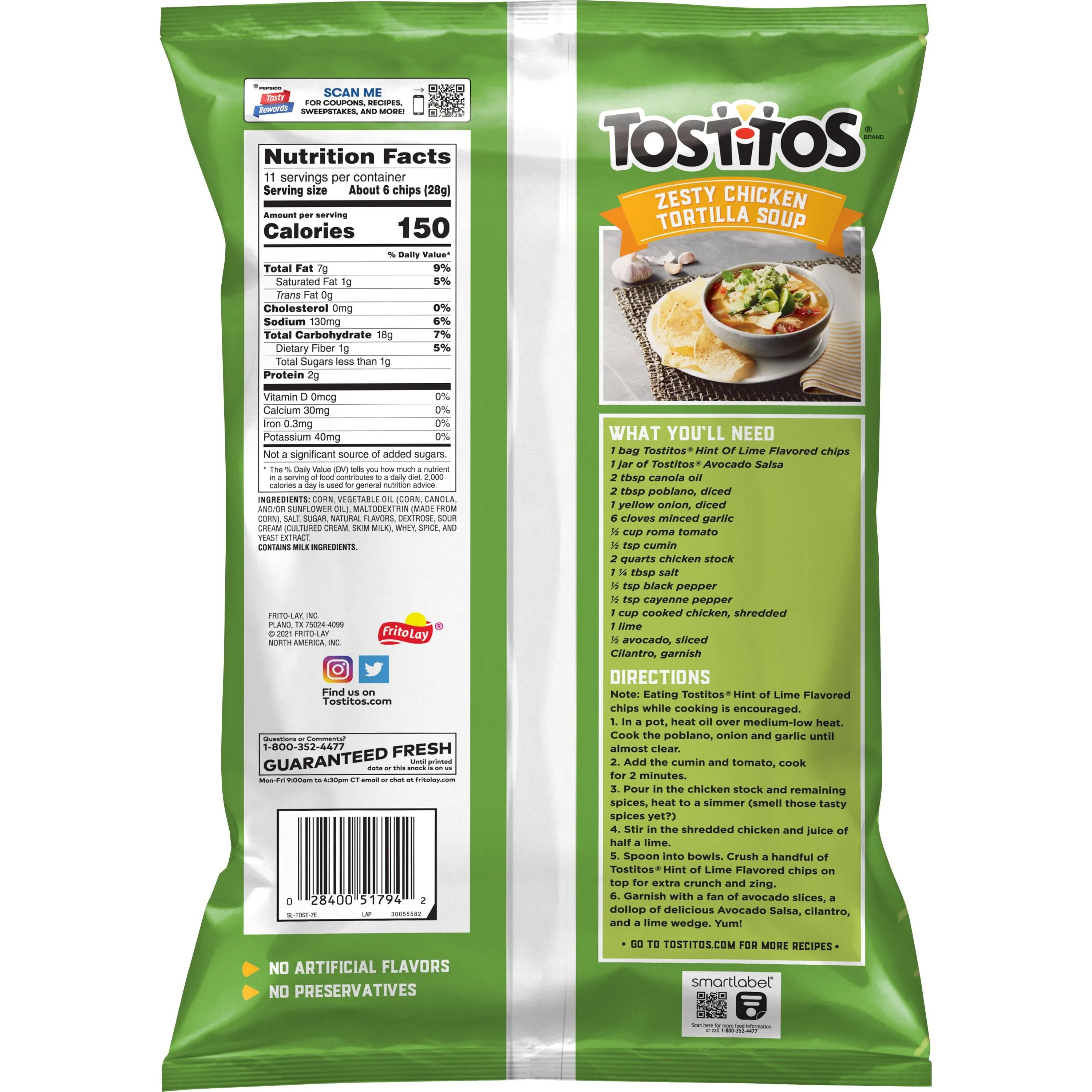 Tostitos Flavored Tortilla Chips Hint of Lime, 11 Oz