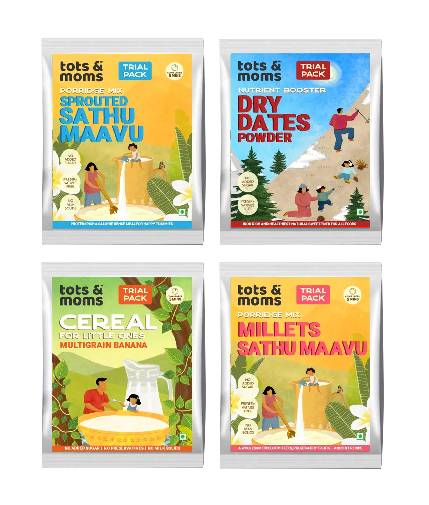 Tots & Moms Multigrain Trial Pack with Dates Powder | 4 Packs | 50g each