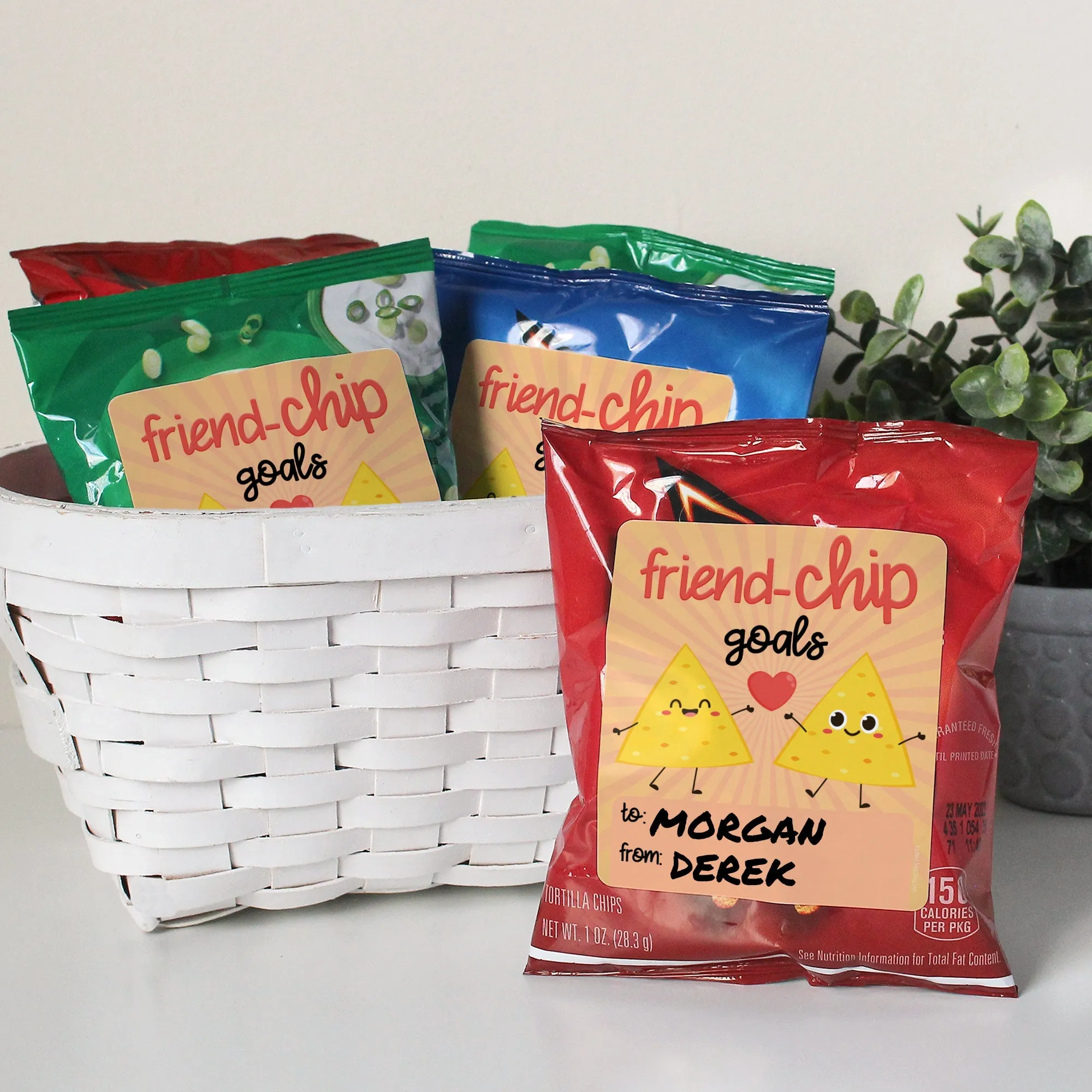 Valentine's Day Treat Stickers: Friend-Chip Goals - Chip Bag Stickers: Two Sizes - 32 Stickers