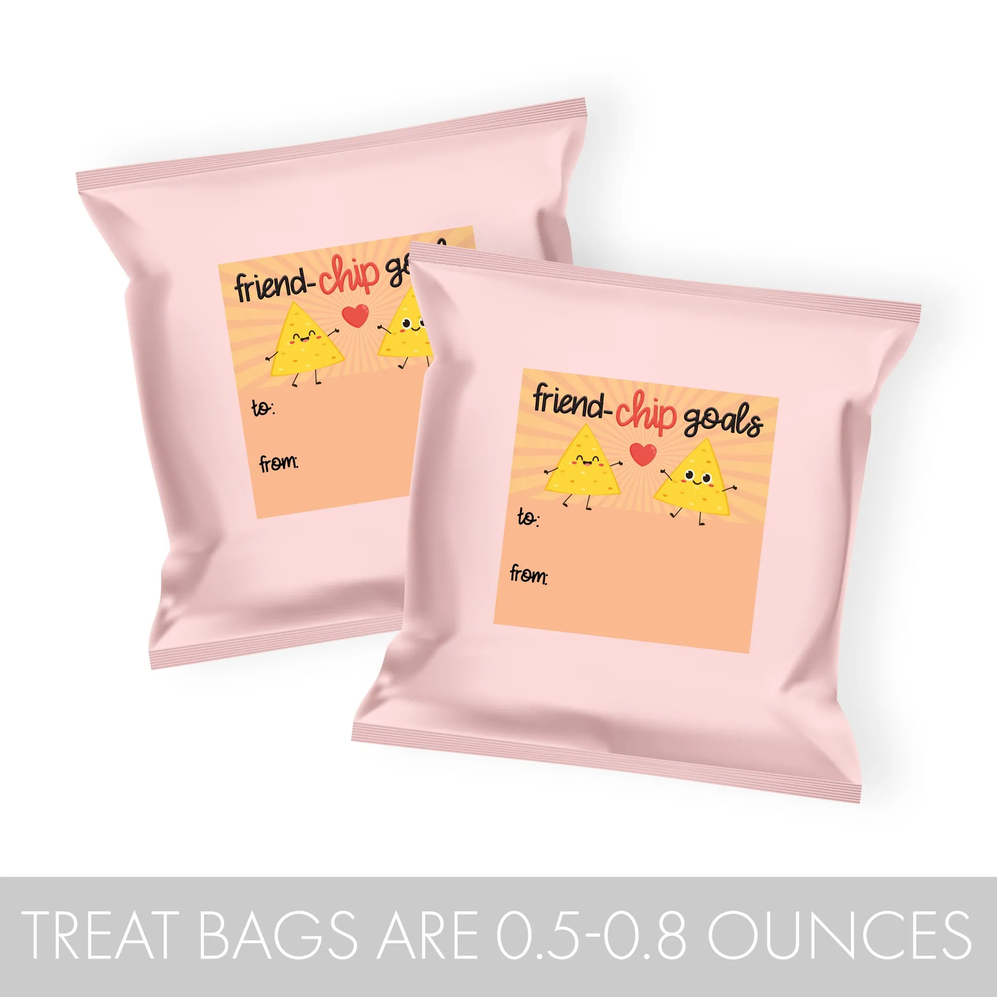 Valentine's Day Treat Stickers: Friend-Chip Goals - Chip Bag Stickers: Two Sizes - 32 Stickers