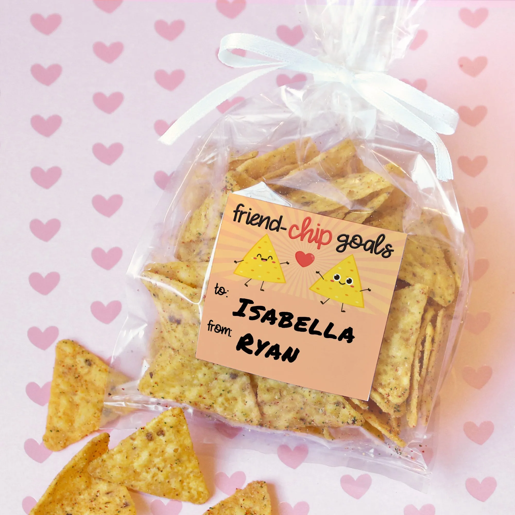 Valentine's Day Treat Stickers: Friend-Chip Goals - Chip Bag Stickers: Two Sizes - 32 Stickers