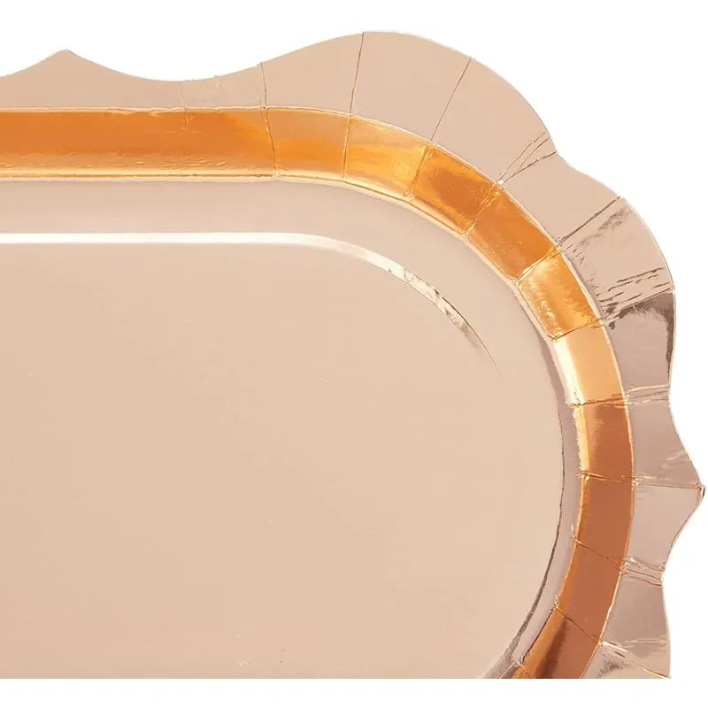 Vintage Rose Gold Foil Paper Serving Trays for Parties (9 x 13 In, 24 Pack)