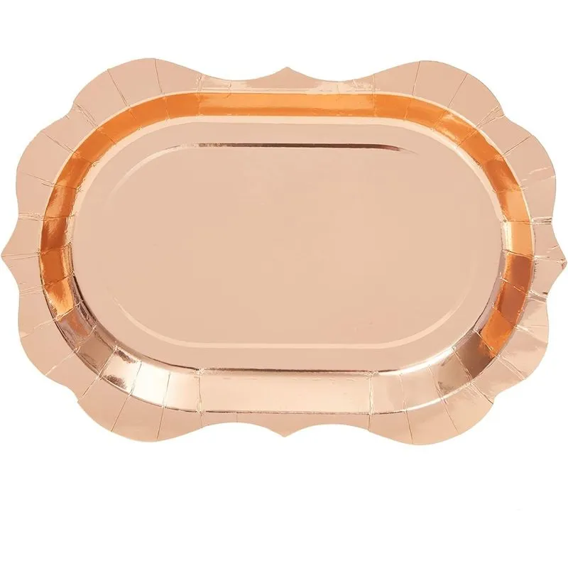 Vintage Rose Gold Foil Paper Serving Trays for Parties (9 x 13 In, 24 Pack)