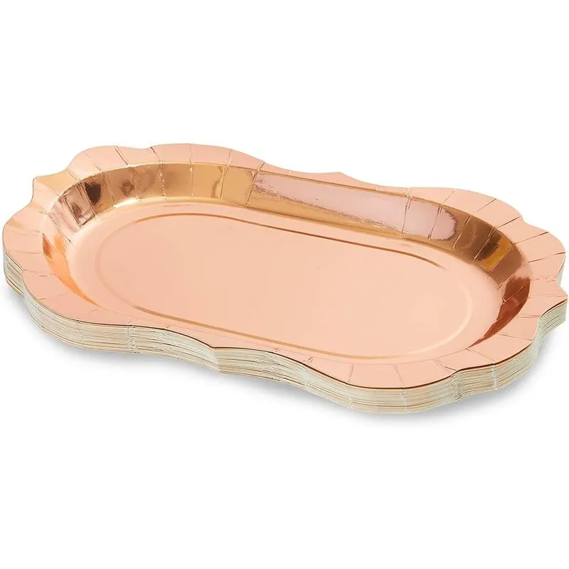 Vintage Rose Gold Foil Paper Serving Trays for Parties (9 x 13 In, 24 Pack)